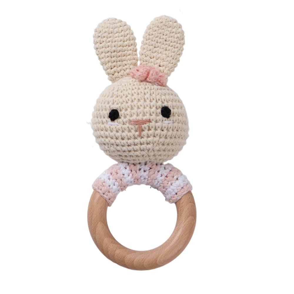 Animals Baby Crochet Rattle Wood Ring Knitting Gym Toy Cartoon Bunny Rattles Toys  Educational Toy