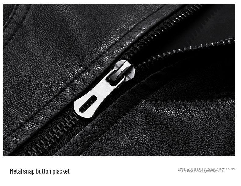 Men's Slim Fit Leather Jacket - Autumn/Winter Casual Lapel Coat with Plus Velvet and Thick Lining