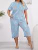Women's Large-Size Loose Round Neck Short Sleeve Pajama Set with Cropped Pants