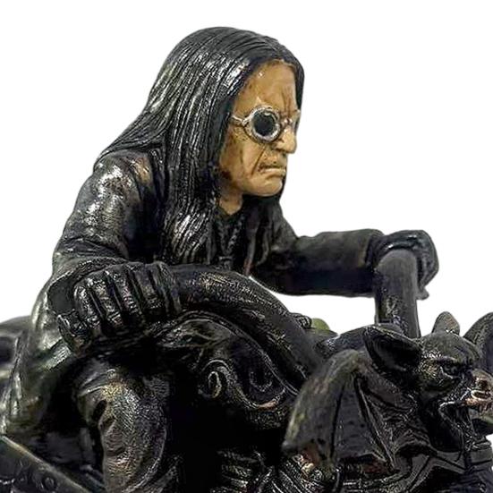 Bat Motorcycle Ornament Black Robe Man Riding Bat Motorcycle Figurine Collectible Rock Singer Desktop Statue Gift for Fans