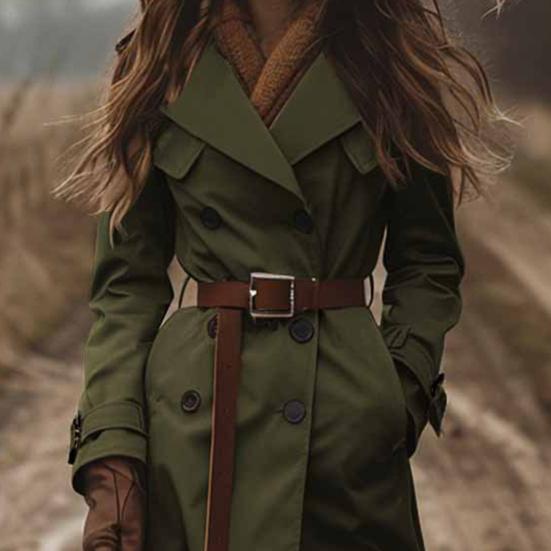 Женский тренч двубортный с лацканами с вырезом, классическое осеннее пальто, приталенного кроя, миди длины, с длинными рукавами, бушлат