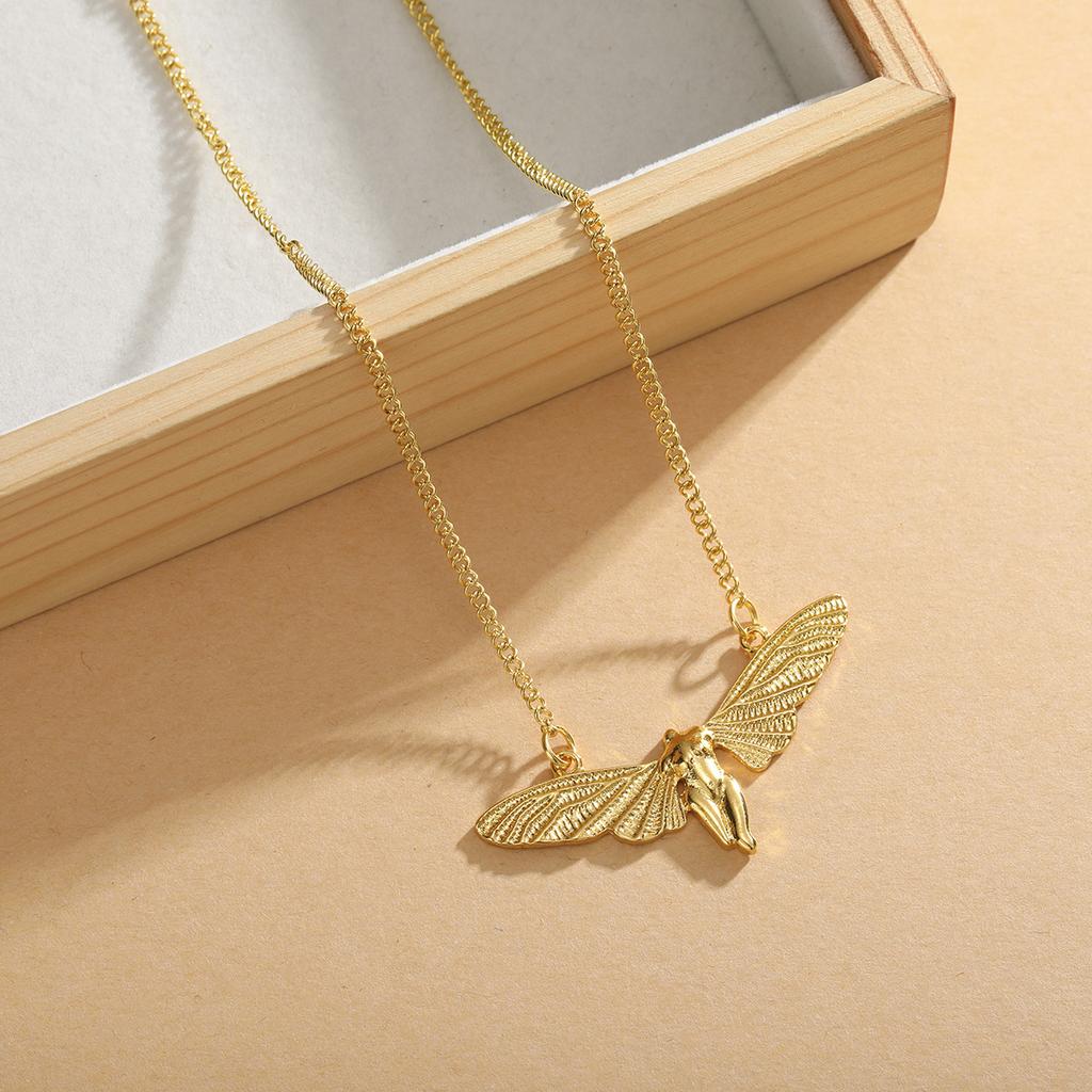 Colier cu pandantiv personalizat din metal argintiu în formă de aripă de înger pentru femei, potrivit pentru petreceri și uzura zilnică