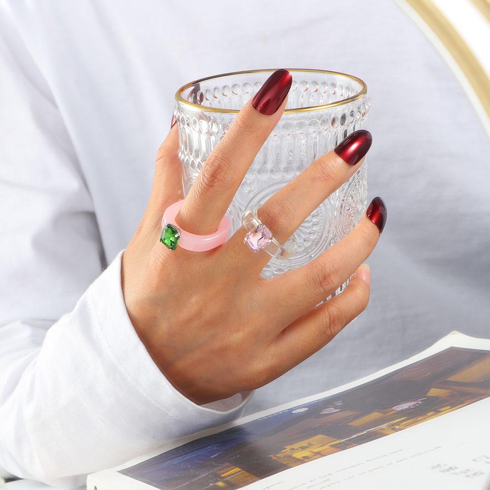Jewelry Retro Rhinestone Irregular Acrylic Women Transparent Resin Rings Finger Ring Geometric