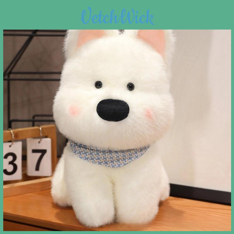 Cute West Highland White Terrier Plush Dog Doll Soft Stuffed Toy For Pets In White And Brown Colors