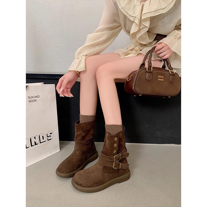 Maillard retro belt buckle short western cowboy boots women's new fashion versatile casual knight boots