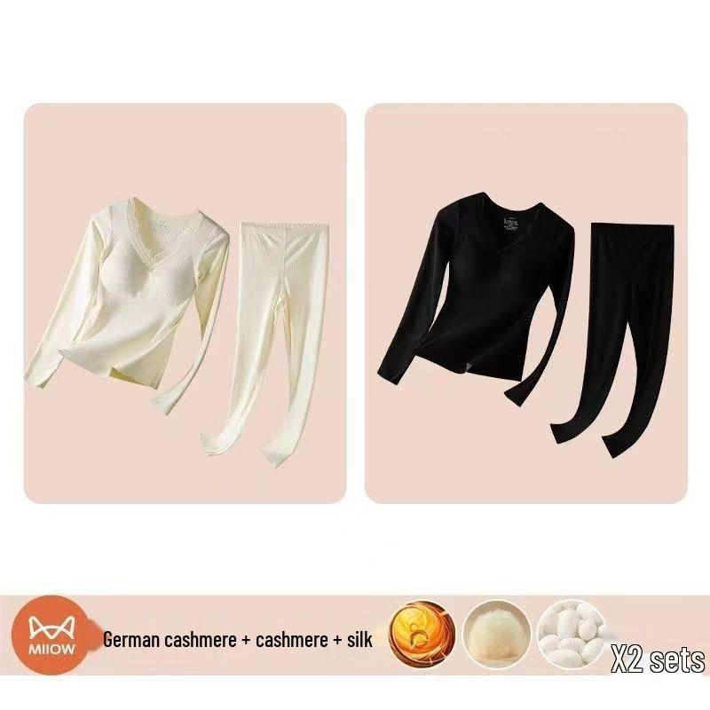 Women's Cashmere Silk Warm Set with Built-In Bra, Plus Velvet, Autumn/Winter 2025 Style, Base Layer Top Innerwear