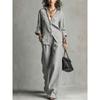 Women 2 Piece Outfit Butterfly Embroidery Lapel Shirt Wide Leg Pants Casual Loose Two‑Piece Set