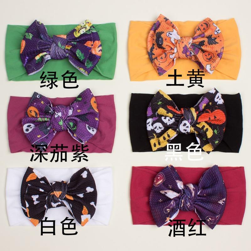 

New Halloween Day Children s Headband, Pumpkin Head Printed Bow Baby Hair Accessories, Baby Headscarf