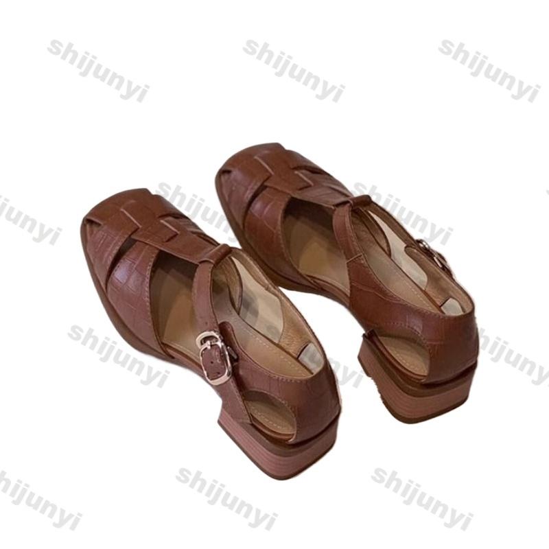 Women's Sandals 2025 Summer New Fashion Weave Vintage Breathable Roman Shoes Lightweight Comfortable Buckle Strap Casual Shoes