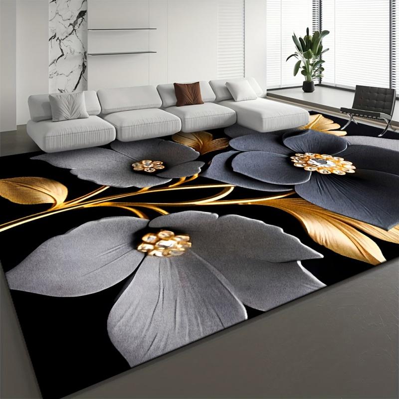 Abstract Blue Ink Wash Golden Flying Butterfly Print Large Area Rug Soft Flannel Non Slip Floor Carpet for Living Room Modern