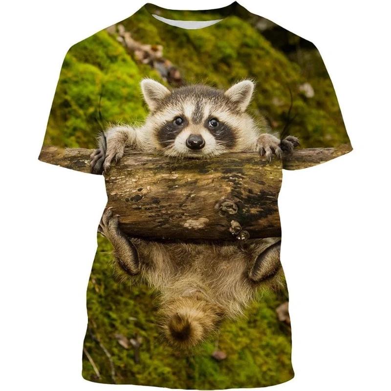 Funny Cute Raccoon Print Men's T-Shirt 3D Animal Print Fashion Harajuku Short Sleeve Summer Sports Y2K Top