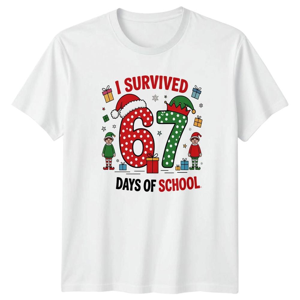I Survived 67 Days Of School TShirt Christmas Countdown School S