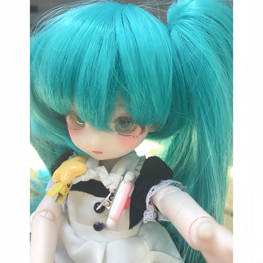 Green Twin Tail BJD Doll 3 Face Plates Maid Outfit Movable Joint Collectible Anime Girl Figure Dress Up Toy Gift For Doll Lovers
