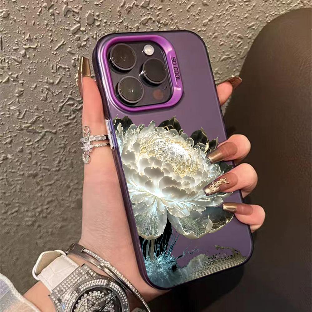 Luxury Lotus Flower Anti-drop Armour Case For iPhone 16 Pro Max 15 14 13 12 11 Pro XR XS X 7 8 Plus Lens protect plating Cover