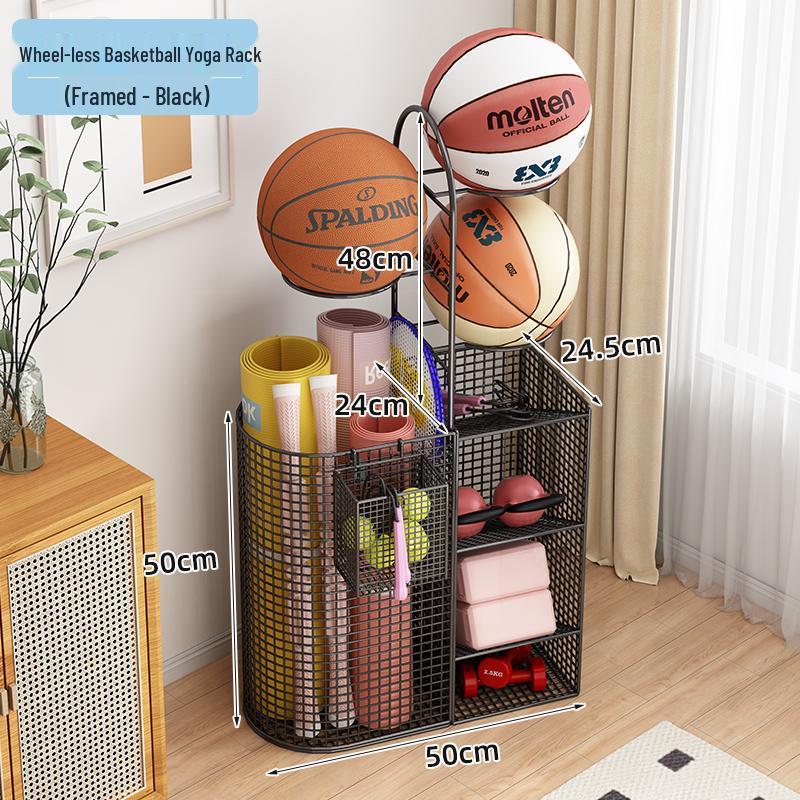 Estante de Chão para Armazenamento de Basquete e Prateleira de Brinquedos para Equipamentos Esportivos e Tapetes de Yoga