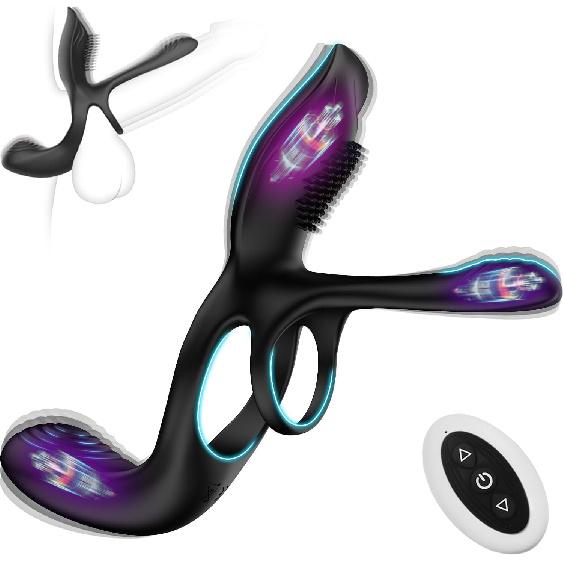 Vibrator for Couple, 3 In 1 Vibrating Cock Ring with 10 Modes, Men's Penis Vibrators, Perineum , G Spot, Clitorals Stimulator for Women, Sex