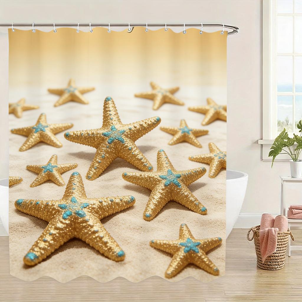 Ornate Gold Patterned Sea Turtle Underwater Waterproof Shower Curtain