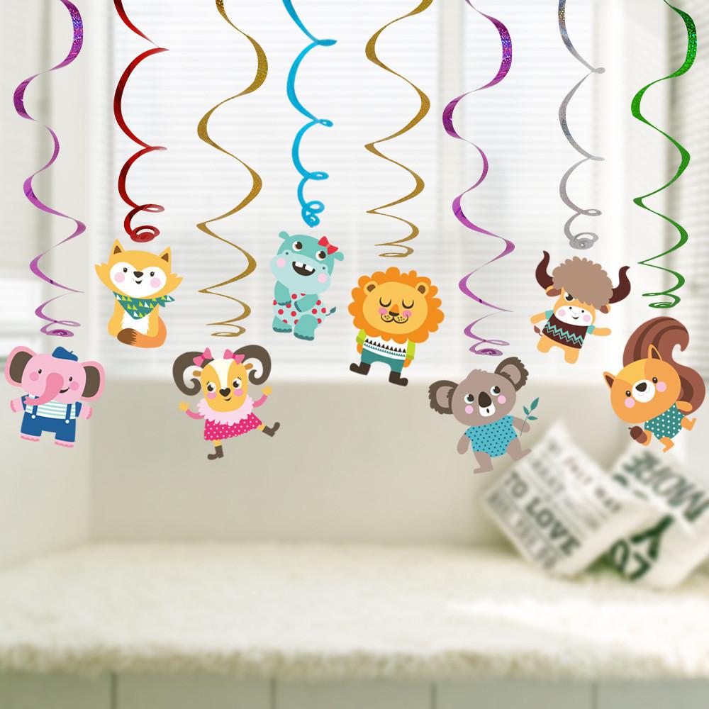 Birthday Adorable Kids Party Hanging Swirl Decor Featuring Fun Cartoon Animals
