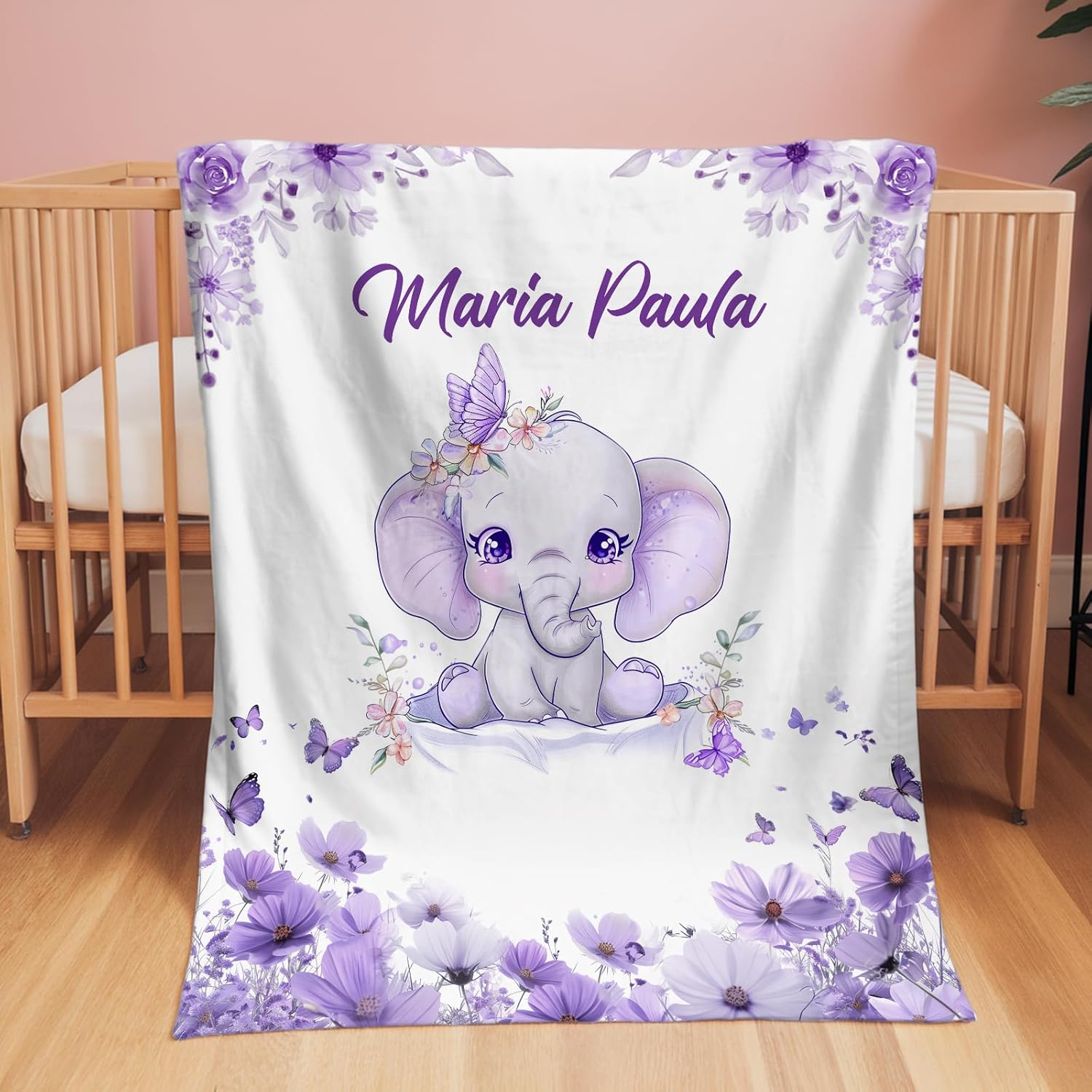 VIKAMA Cartoon Purple Elephant Print Baby Blanket. Soft, Comfortable, Washable And Dirt-Proof, For Newborn Baptisms And Naptime 75X95CM