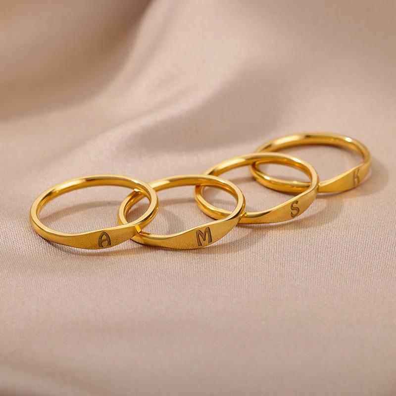 Lnitial Letter Rings For Women Men Stainless Steel Initials Ring Alphabet Name Aesthetic Wedding Jewelry Christmas Gift