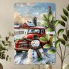 Vintage Snowman and Red Truck Metal Tin Sign, Farmhouse Iron Wall Art for Indoor Outdoor Decor, 8x12 Inch