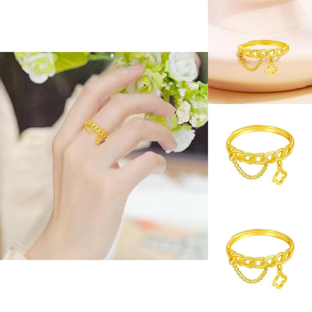 Luxurious Women's Four Leaf Clover Ring Trendy Gold Plated Copper Jewelry