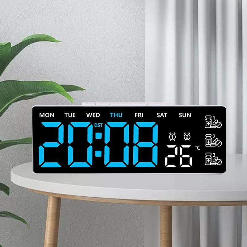 Digital Alarm Clock TEMP Date Week 3 Medication Reminders 2 Alarm 3 Levels Brightness USB Output Charging Port 12/24H LED Clock
