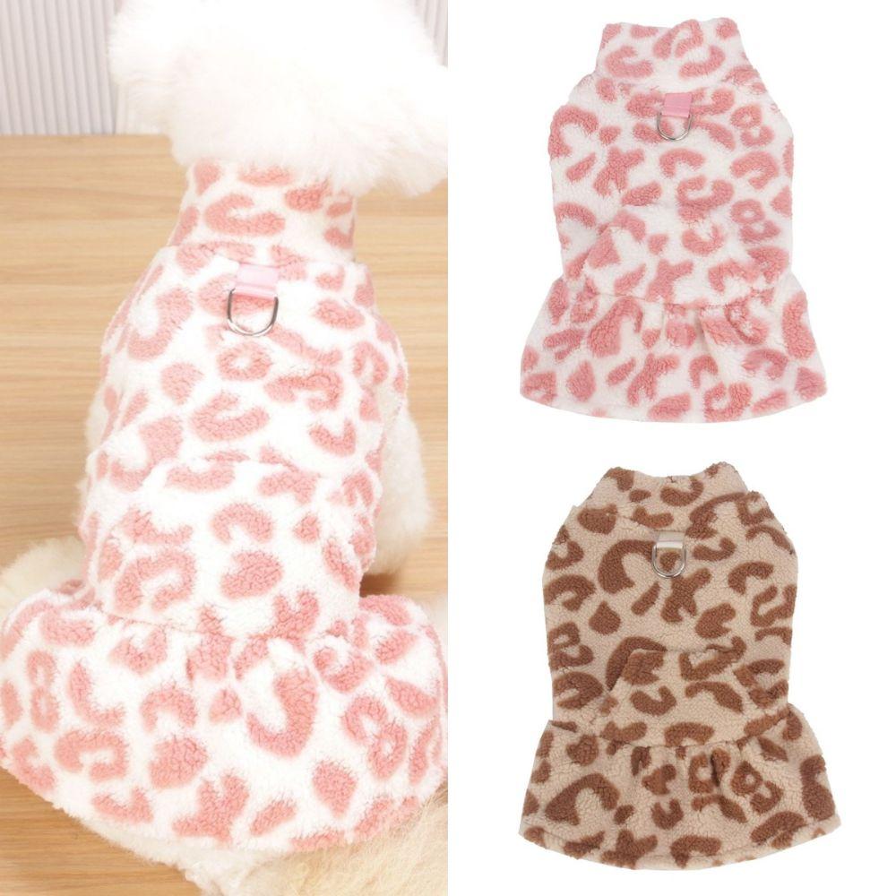 Leopard Dog Dress Coat Hoodies Puppy Skirt Chiwawa Pullover Sweatshirt Winter Fleece Sleeveless Vest Pet Clothes For Small Dogs