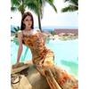 Retro oil painting vacation suspender dress women's summer French temperament suspender skirt waist thin pure desire long skirt