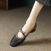 French flat-soled sandals hollow-woven 2025 single shoes women's summer new square head breathable word with women's cool single shoes