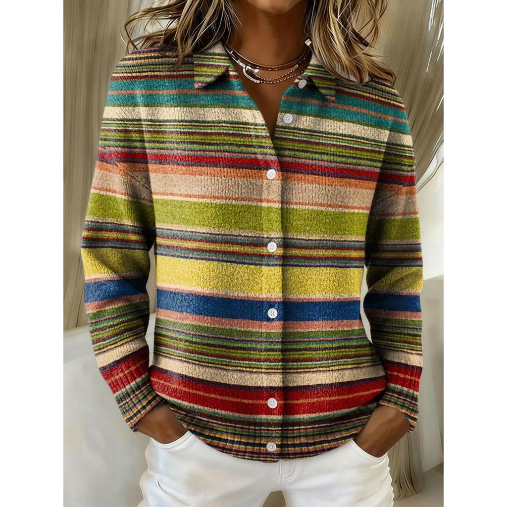 Damenhemd mit Revers und Strickjacke, Einfarbig gestrickt, 3D-Druck, Weihnachten, Herbst, Winter