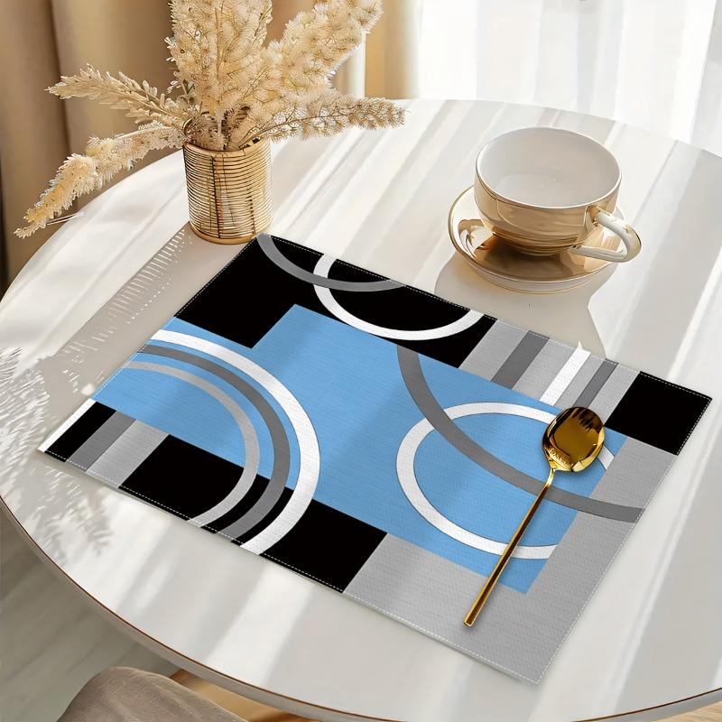 4/6/8pcs Cool Toned Geometric Pattern Tablemats, 12.99 * 17.72inch Gray and Black Background, Matched with Blue, Irregular Geometric Color Blocks
