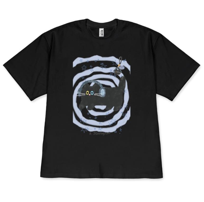 

Cute Staring Black Cat Graphic TShirt Kawaii Cartoon Cat Print Short Sleeve Casual Tee for Women Unisex Tops Y2k Women T Shirt 3XL