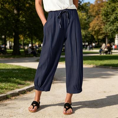 Damenhosen Elastisch Hohe Taille Weiter Beinschnitt Lässig mit Taschen Lockerer Schnitt Einfarbig
