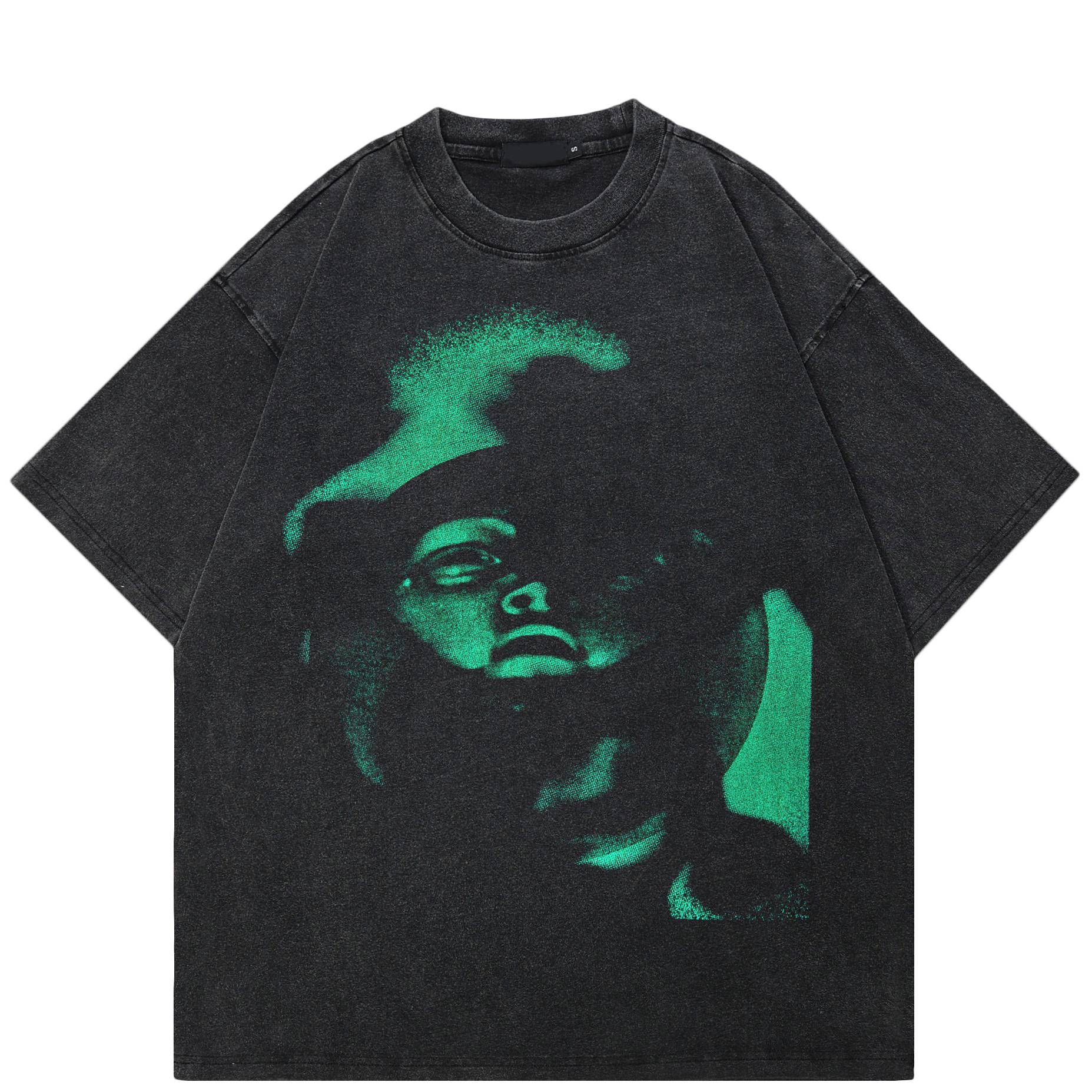 

Уличная футболка с половиной лица, хлопковая промытая черная футболка, топы, футболки, летняя футболка с короткими рукавами XXL зелёный