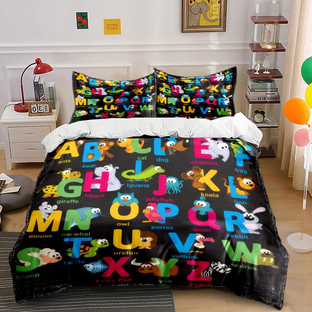 Animal Alphabet Learning Set Soft Skin-Friendly Bedding Set Includes 1 Duvet Cover And 2 Pillowcase Gift