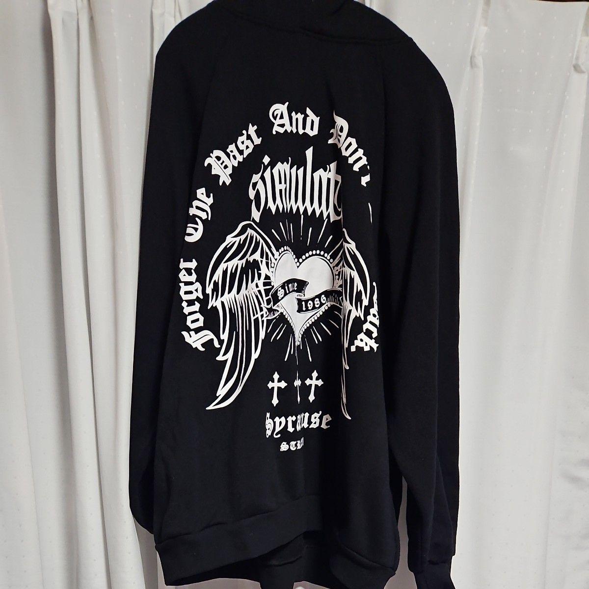 WEGO black hoodie back print angel wings heart cross street style