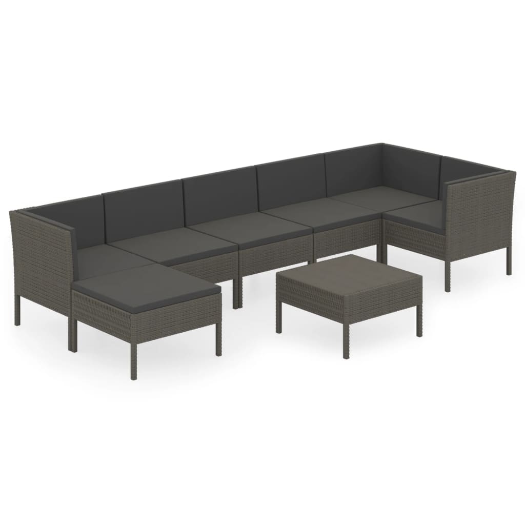 Vidaxl 8-Cz. Garden Lounge Set, Cushions, PE Rattan, Grey
