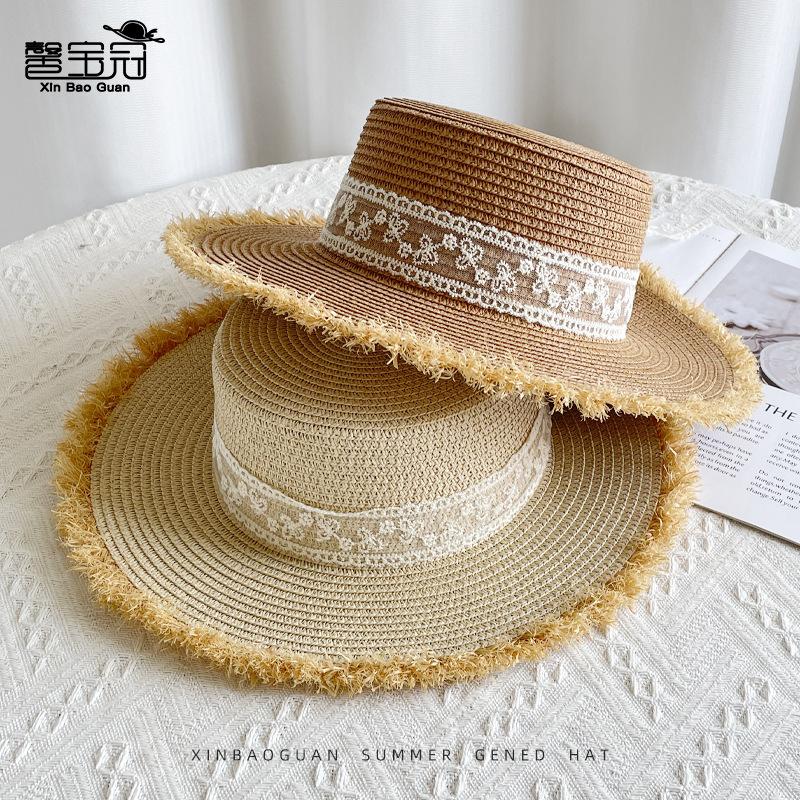 Sweet bow straw hat summer seaside vacation sun hat big brim straw visor children