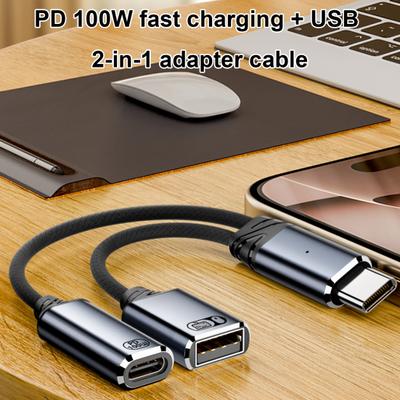 USB-C OTG Şarj ve Veri Adaptör Kablosu 2'si 1 Arada 100W PD Tip C