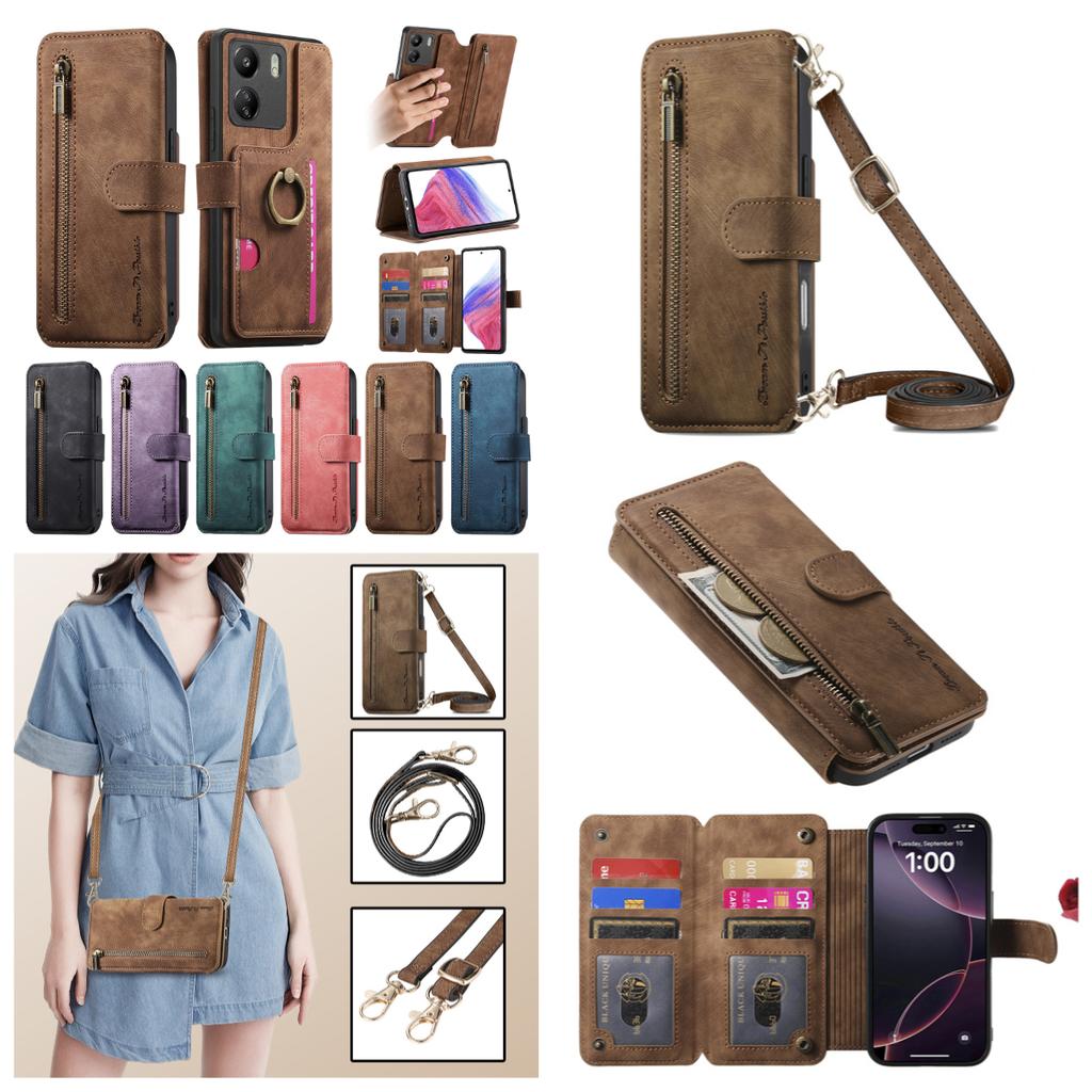 4-in-1 Wallet Case for Xiaomi/Redmi series.Xiaomi 13 Lite/Poco X5/Redmi Note 12/12C...(Protector, Card Holder, Crossbody Bag, Stand)