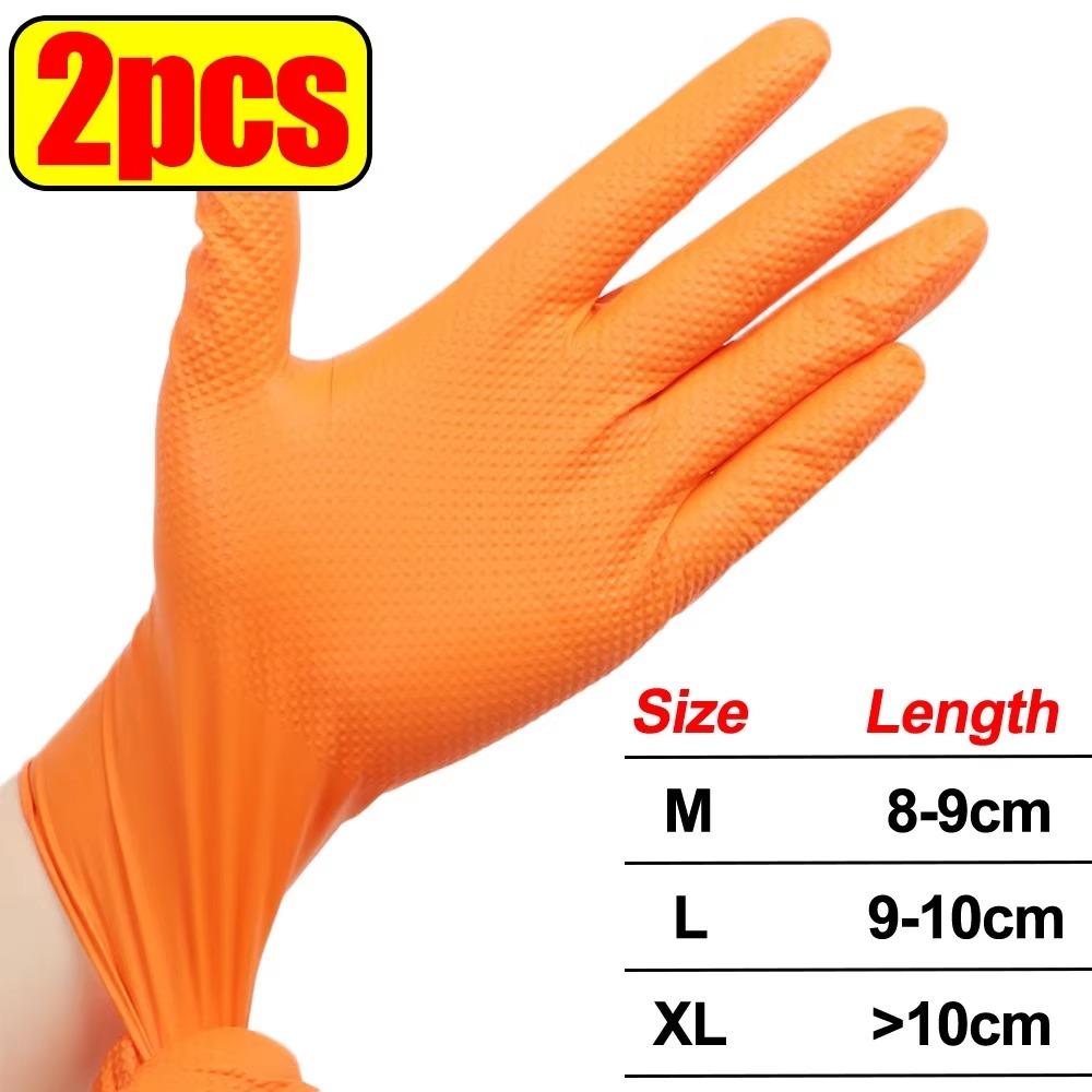 Heavy Duty Orange Nitrile Gloves 8Mil Industrial Disposable Gloves with Diamond Textured Grip for Mechanic Safety & Work Gloves