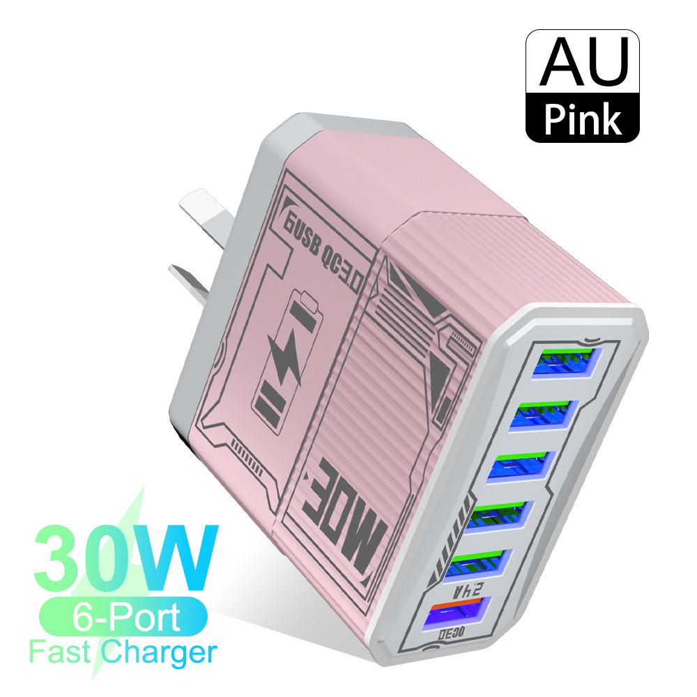 30W 6-Port USB QC3.0 Fast Charger Adapter - EU, US, UK, AU Plug