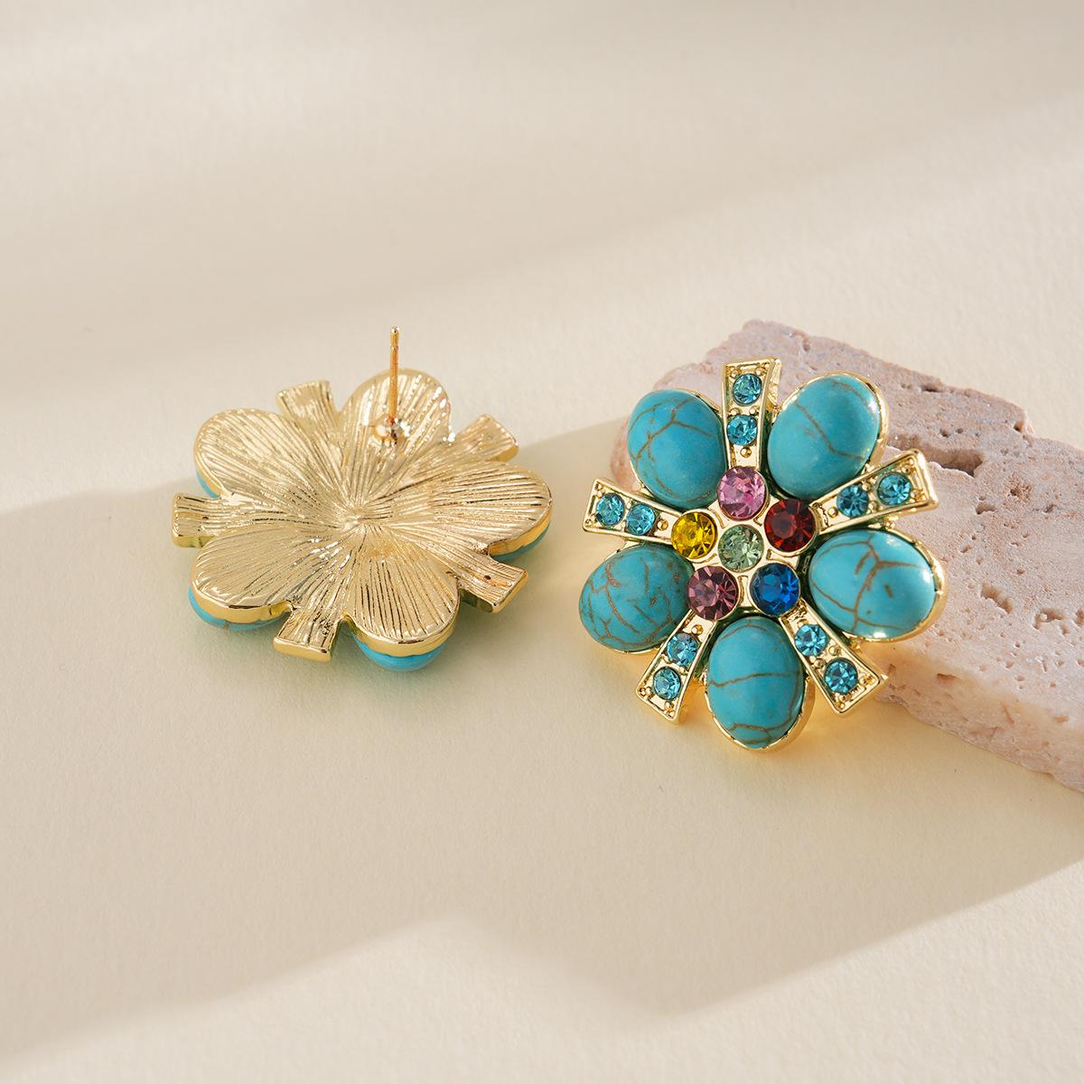 

DIGADAGU Alloy Stone Flower Stud Earrings New Simple Retro Earrings Women Daily Zircon Accessories синий
