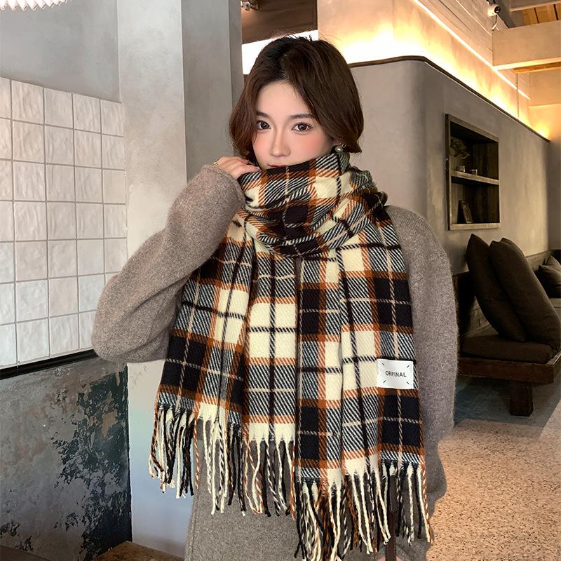Autumn and Winter New Fashion Korean Striped Student Scarf Shawl Dual Purpose Women's Outer Wear Warm and Skin Friendly Scarf