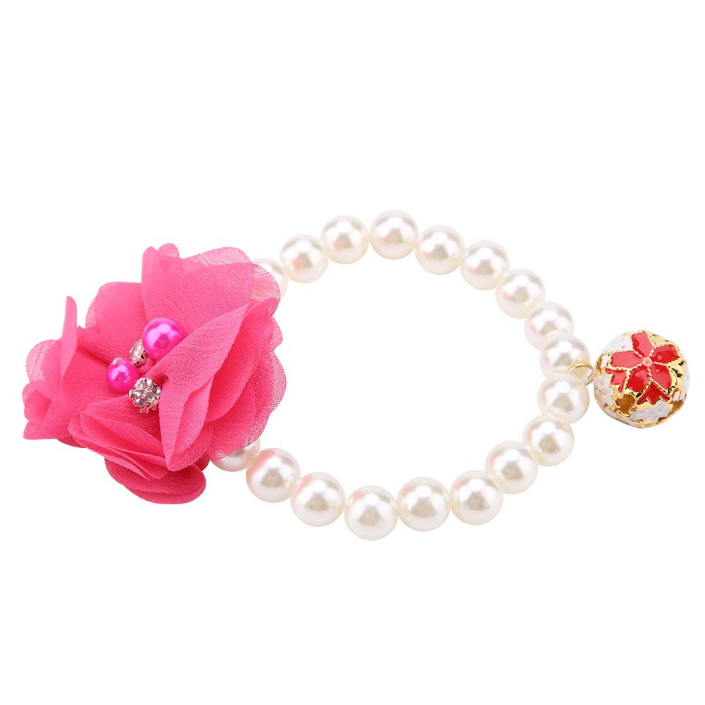 Dog Pet Pearl Flower Collar Elastic Necklace for Puppy Collar Jewelry Accessory(Rose Red)