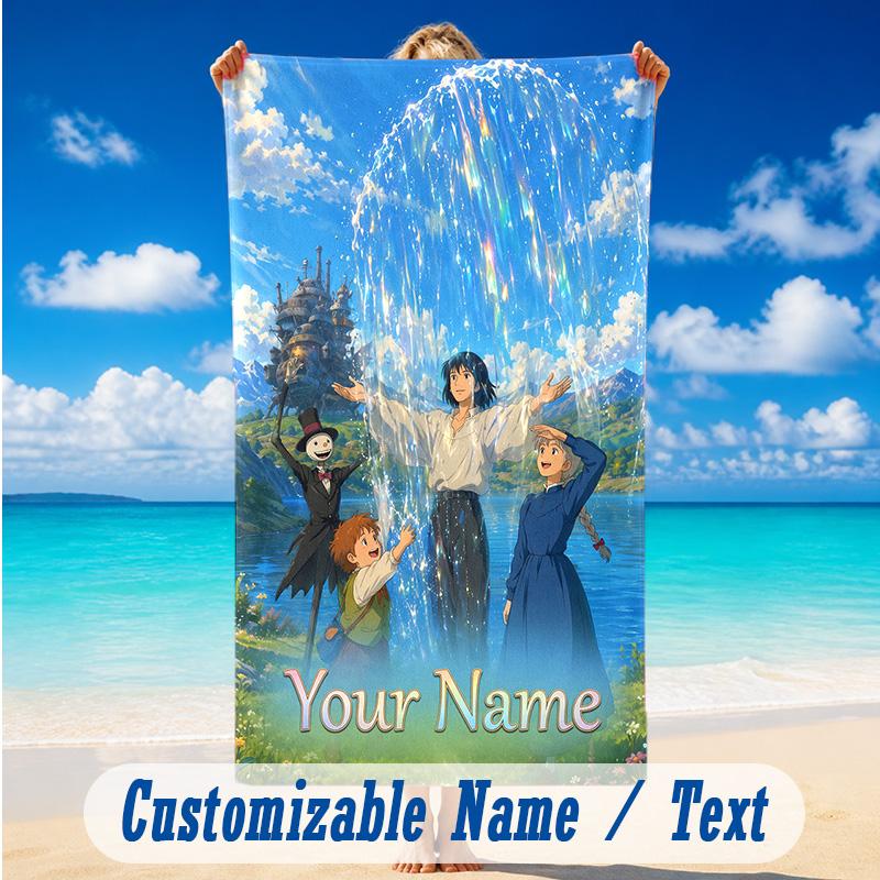 Beach Towel Custom Name Text, Quick Dry Large Towel For Beach HomeHowl's Moving Castle