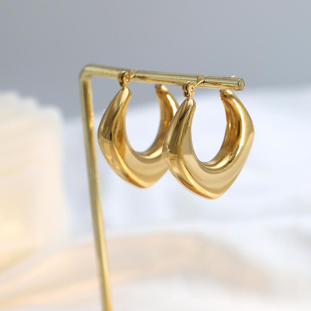 18K Gold Titanium Steel Geometric Exaggerated Earrings Rhombus Smooth Hollow Earrings High-End Light Luxury