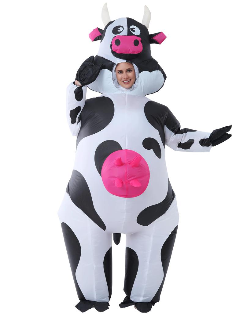 JOYBRO Inflatable Dairy Cow Costume for Adults Funny Animal Costume Perfect for and Christmas One Size Fits Most Halloween, Cosplay, Parties,