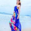 Asciugamano da Spiaggia Oversize in Chiffon Primavera e Autunno Donna Protezione Solare Sciarpa Floreale con Motivo Broccato Sciarpa Lunga